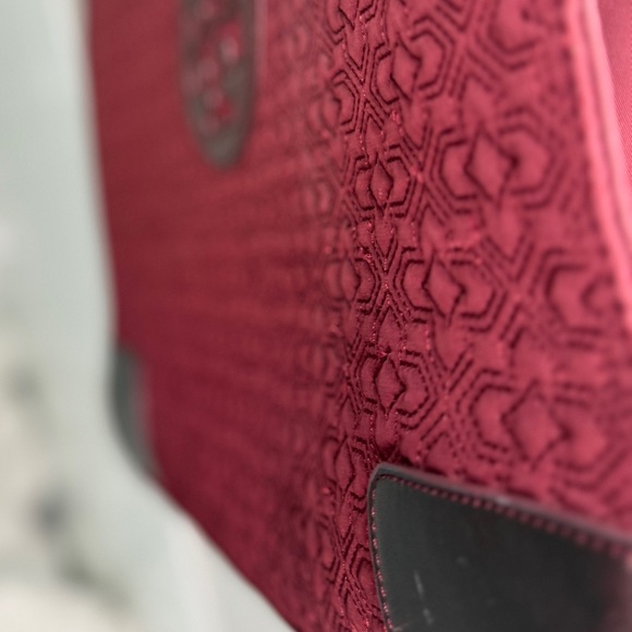 TORY BURCH Ella Tote Burgundy Quilted Handbag - Picture 8 of 16